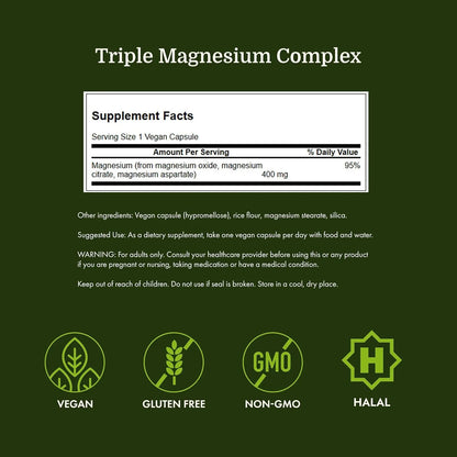 Swanson Triple Magnesium Complex, 400 mg, 100 Caps, 2 Pack