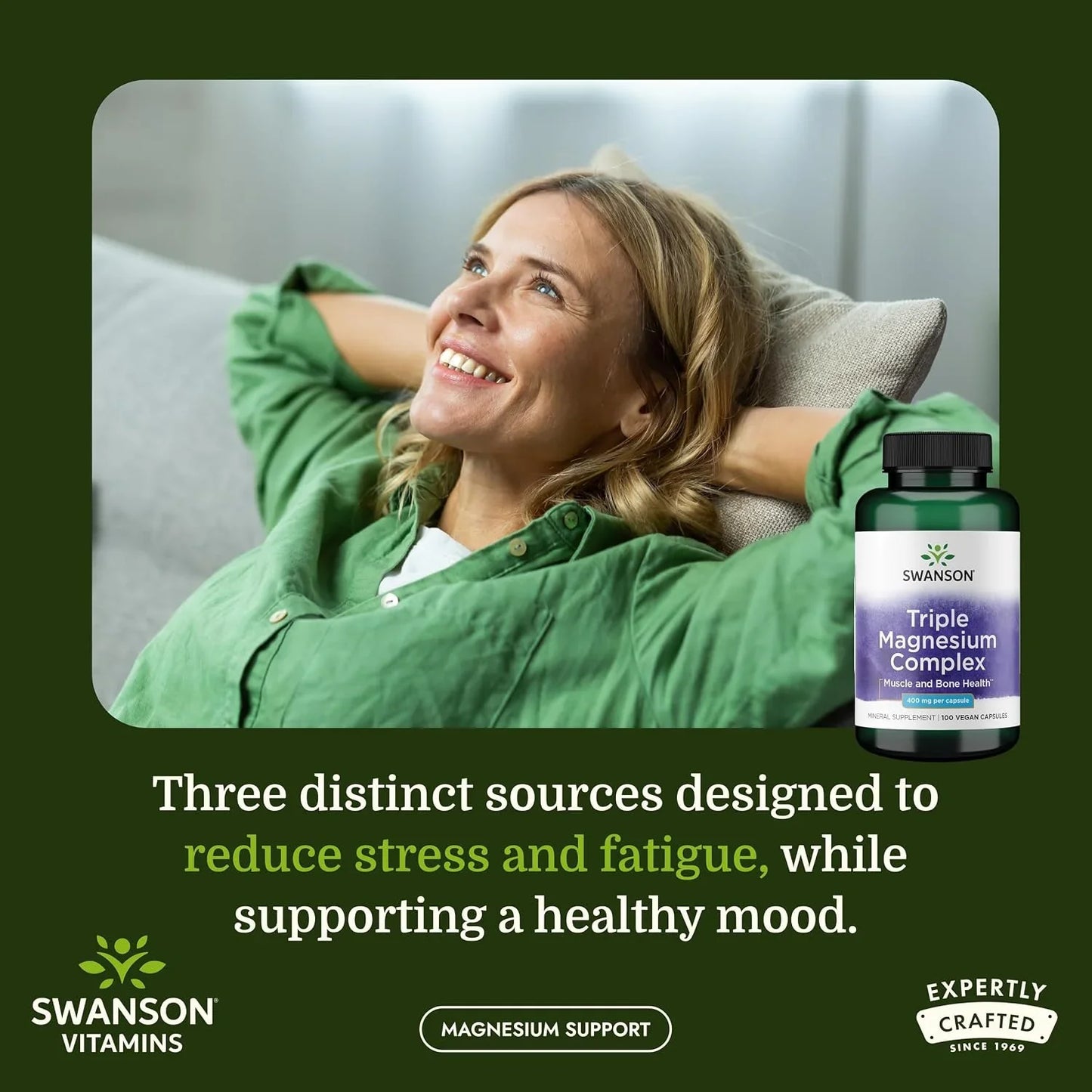 Swanson Triple Magnesium Complex, 400 mg, 100 Caps, 4 Pack