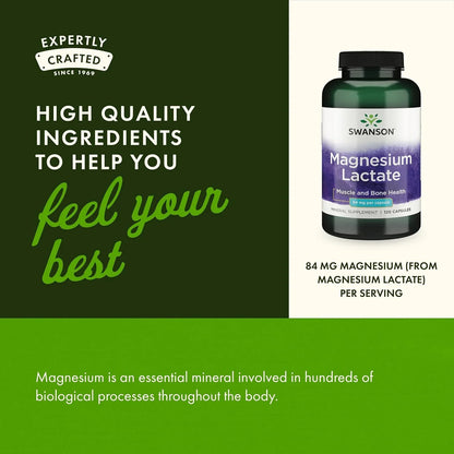Swanson Magnesium Lactate Lactose-Free, 84 mg, 120 Capsules, 3 Pack