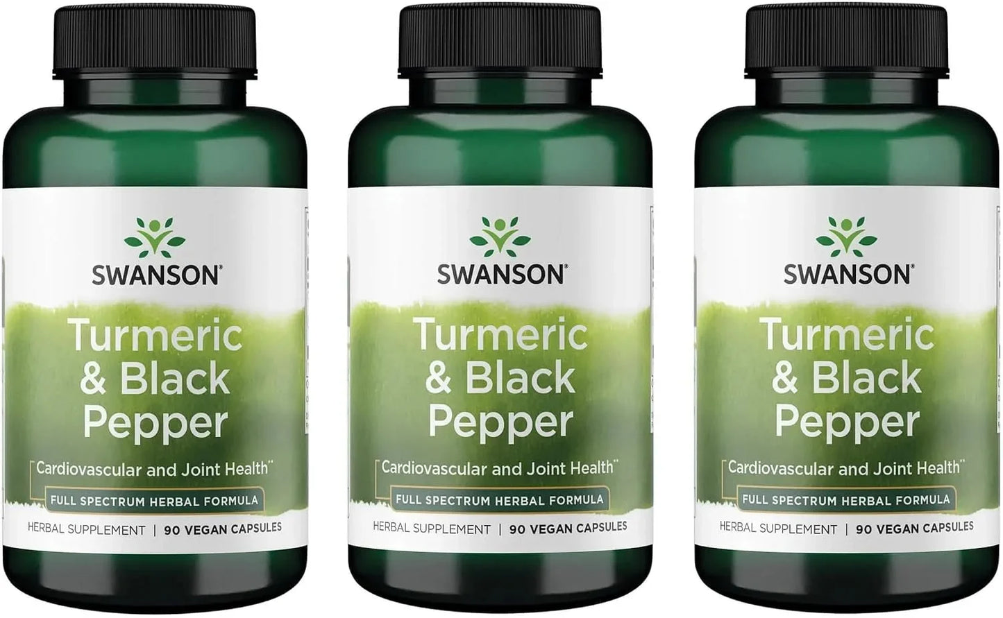 Swanson Premium Turmeric & Black Pepper Supplement, 90 Vegan Caps, 3 Pack