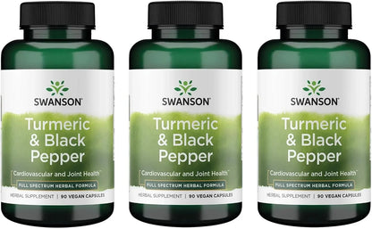 Swanson Premium Turmeric & Black Pepper Supplement, 90 Vegan Caps, 3 Pack