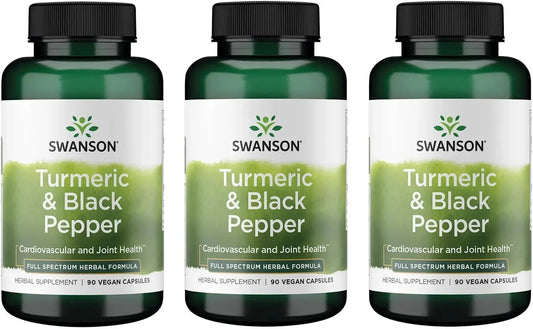 Swanson Premium Turmeric & Black Pepper Supplement, 90 Vegan Caps, 3 Pack