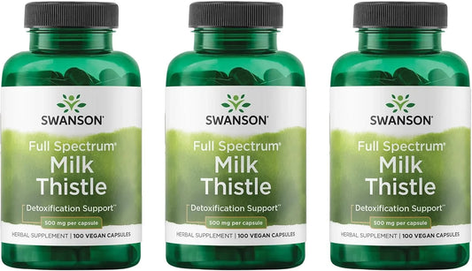 Swanson Full Spectrum Milk Thistle, 500 mg, 100 Vegan Capsules, 3 Pack