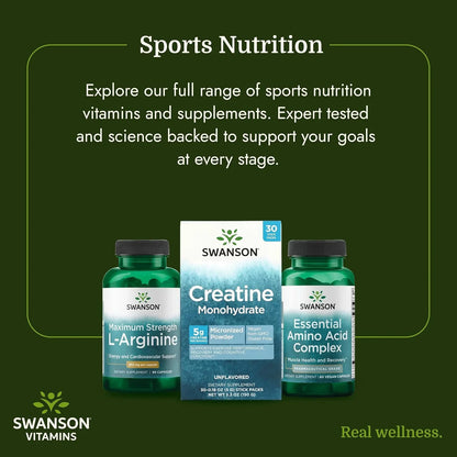 Swanson Creatine Monohydrate Stick Packs, Unflavored, 30 Packets