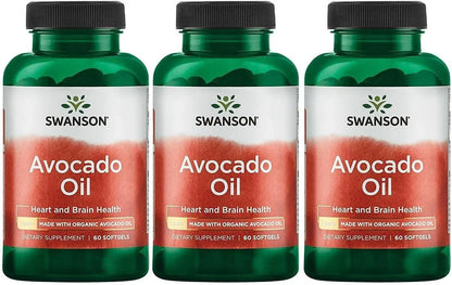 Swanson Avocado Oil, Essential Fatty Acids, 60 Softgels, 1 g Each, 3 Pack