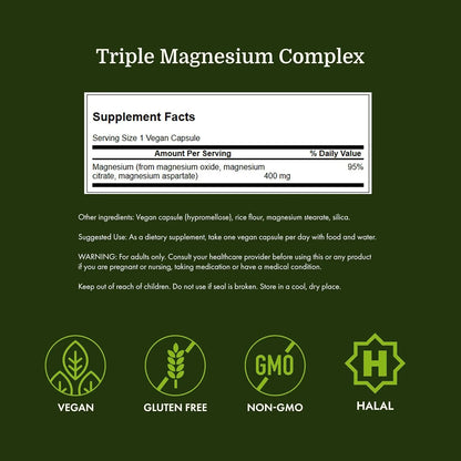 Swanson Triple Magnesium Complex, 400 mg, 100 Caps, 4 Pack