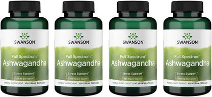 Swanson Ashwagandha Powder Supplement, 450 mg, 100 Capsules, 4 Pack