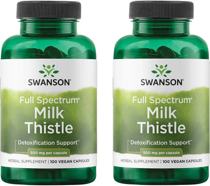 Swanson Full Spectrum Milk Thistle, 500 mg, 100 Vegan Capsules, 2 Pack