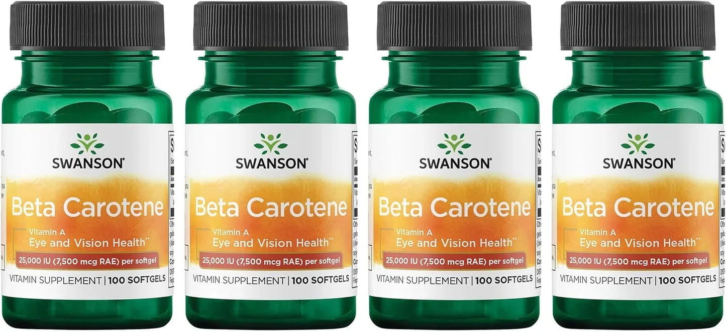 Swanson Beta-Carotene (Vitamin A) 25000 IU (7500 mcg) 100 Softgels, 4 Pk