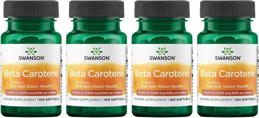 Swanson Beta-Carotene (Vitamin A) 25000 IU (7500 mcg) 100 Softgels, 4 Pk