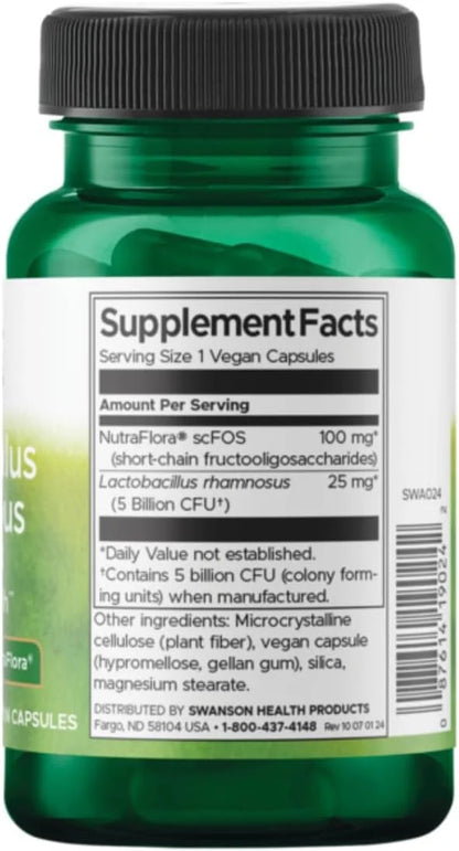 Swanson Lactobacillus Rhamnosus with FOS, 5 Billion CFU, 60 Veggie Capsules