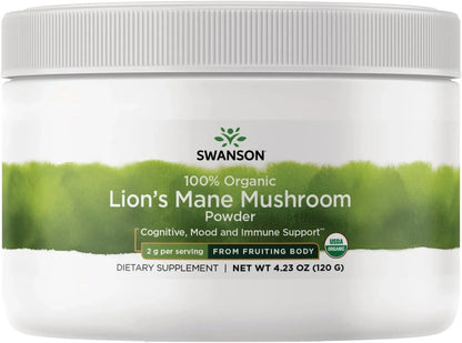 Swanson 100% Organic Lion's Mane Mushroom Powder, 4.23 oz