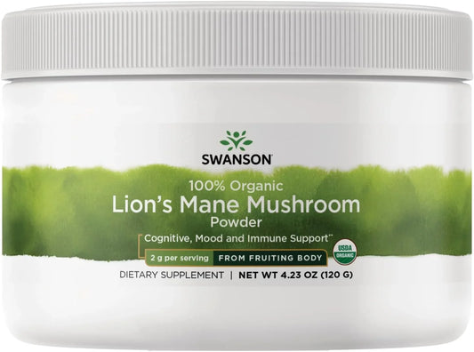 Swanson 100% Organic Lion's Mane Mushroom Powder, 4.23 oz
