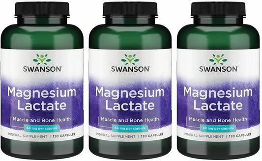 Swanson Magnesium Lactate Lactose-Free, 84 mg, 120 Capsules, 3 Pack