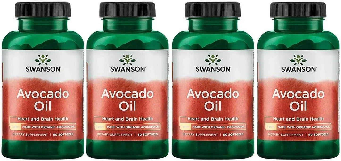 Swanson Avocado Oil - Natural Supplement Full of Essential Fatty Acids - Made with Organic Avocado Oil - (60 Softgels, 1g Each) (4 Pack)