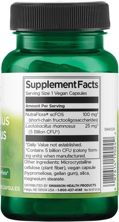 Swanson Lactobacillus Rhamnosus with FOS, 5 Billion CFU, 60 Veggie Capsules