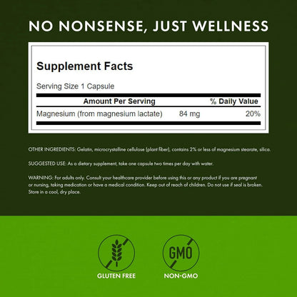 Swanson Magnesium Lactate Lactose-Free, 84 mg, 120 Capsules, 3 Pack