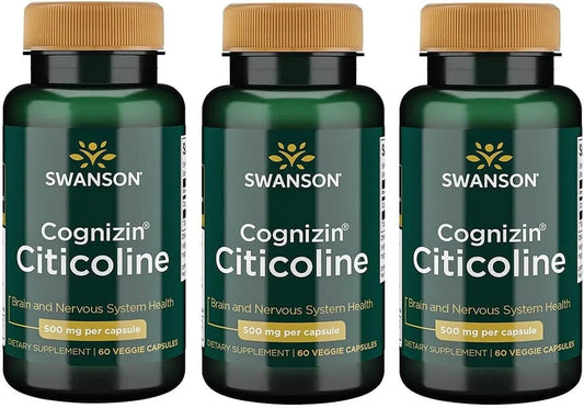 Swanson Cognizin Citicoline, 1,000 mg, 60 Veg Capsules, 3 Pack