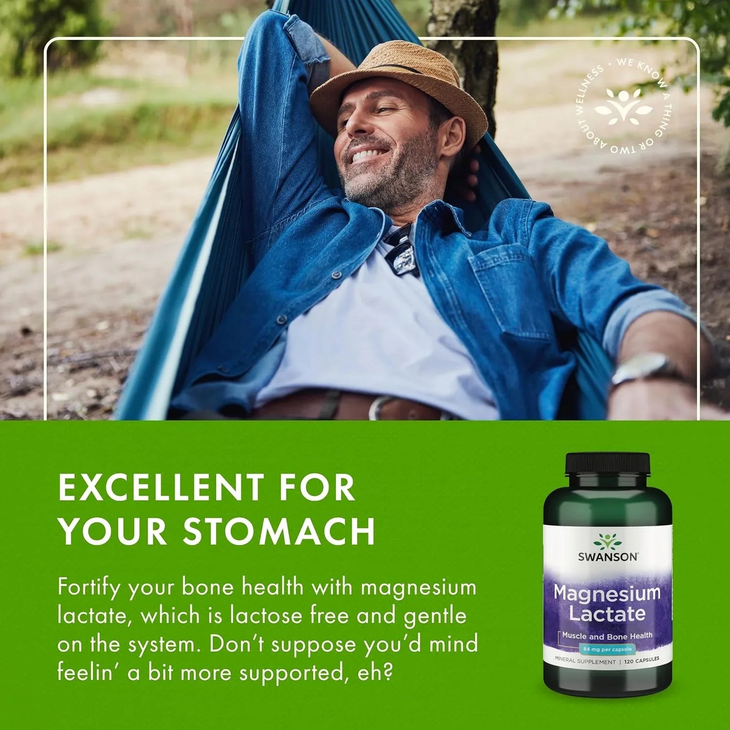 Swanson Magnesium Lactate Lactose-Free, 84 mg, 120 Capsules, 2 Pack