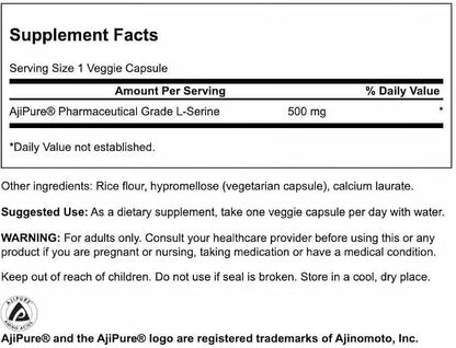 Swanson Ajipure L-Serine Amino Acid, 500 mg, 60 Veggie Capsules, 2 Pack