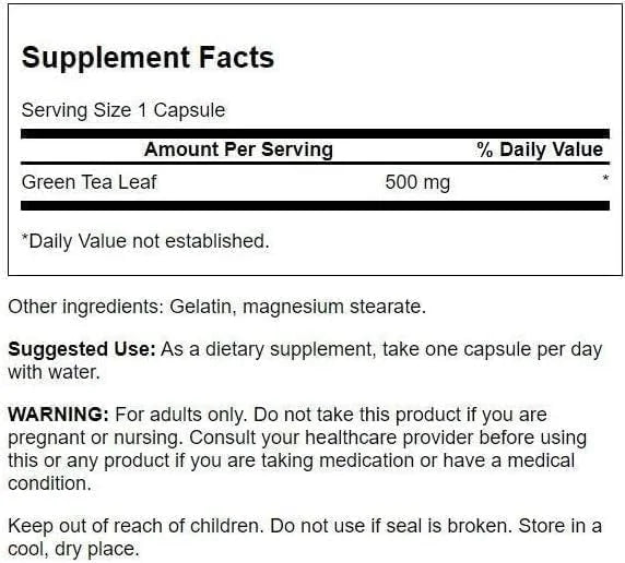 Swanson Green Tea Extract Antioxidant 500 mg, 100 Capsules