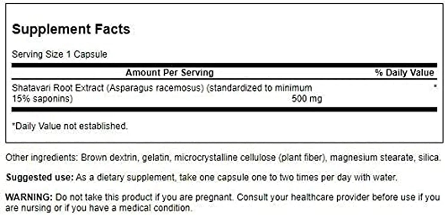 Swanson Shatavari Ayurvedic Female Rejuvenator 500 mg, 120 Capsules, 2 Pk