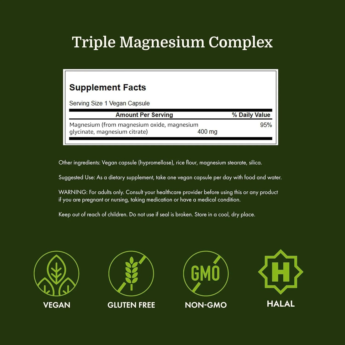 Swanson Triple Magnesium Complex, 100 Capsules, 400mg Each