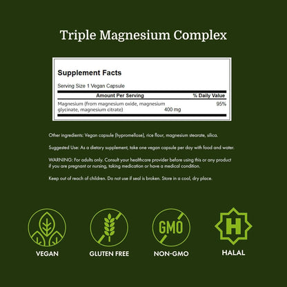 Swanson Triple Magnesium Complex, 100 Capsules, 400mg Each