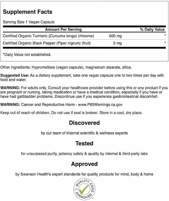 Swanson Premium Turmeric & Black Pepper Antioxidant Supplement, 4 Pack