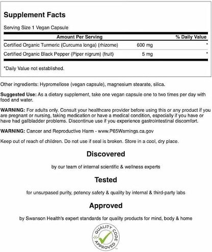Swanson Premium Turmeric & Black Pepper Antioxidant Supplement, 4 Pack