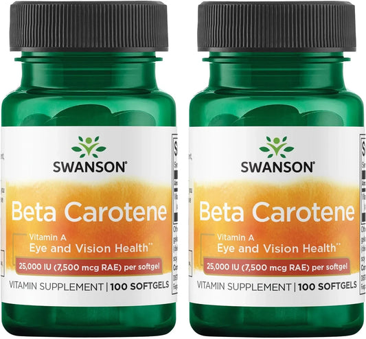 Swanson Beta-Carotene (Vitamin A) 25000 IU (7500 mcg) 100 Softgels, 2 Pk