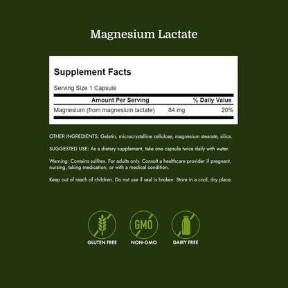 Swanson Magnesium Lactate Lactose-Free, 84 mg, 120 Capsules