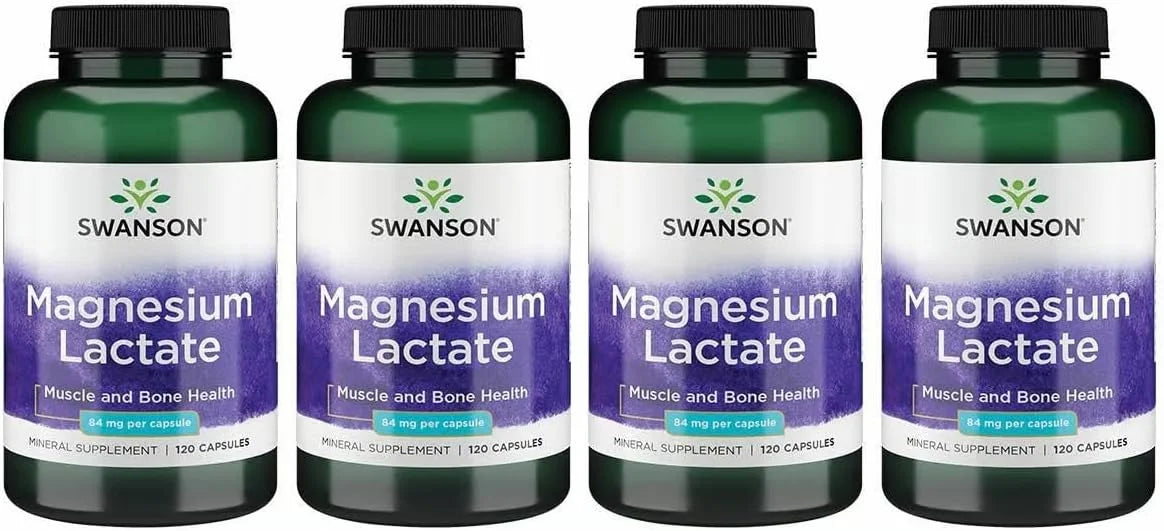 Swanson Magnesium Lactate Lactose-Free, 84 mg, 120 Capsules, 4 Pack