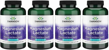Swanson Magnesium Lactate Lactose-Free, 84 mg, 120 Capsules, 4 Pack