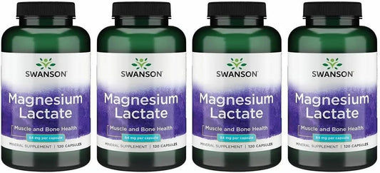 Swanson Magnesium Lactate Lactose-Free, 84 mg, 120 Capsules, 4 Pack