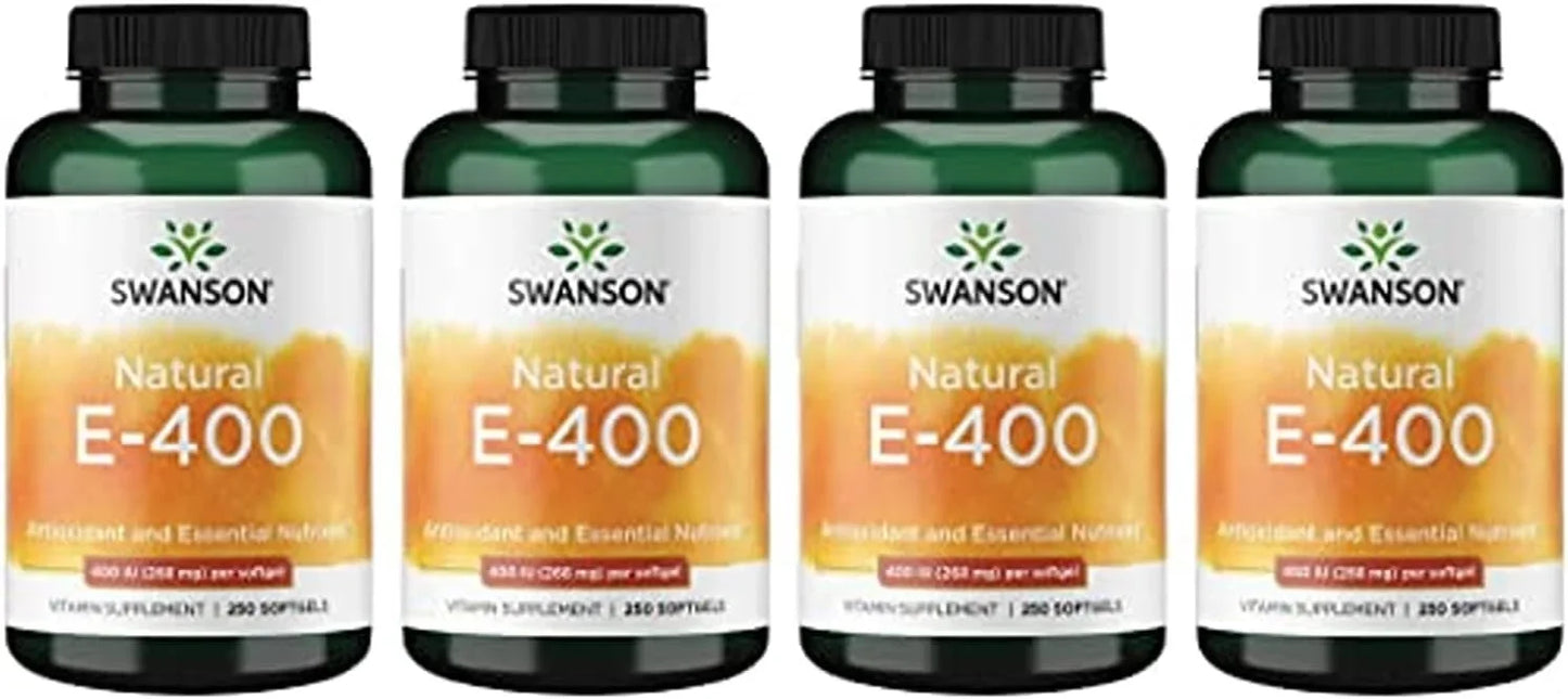 Swanson Natural Vitamin E 400 IU (268 Milligrams), 250 Softgels, 4 Pack