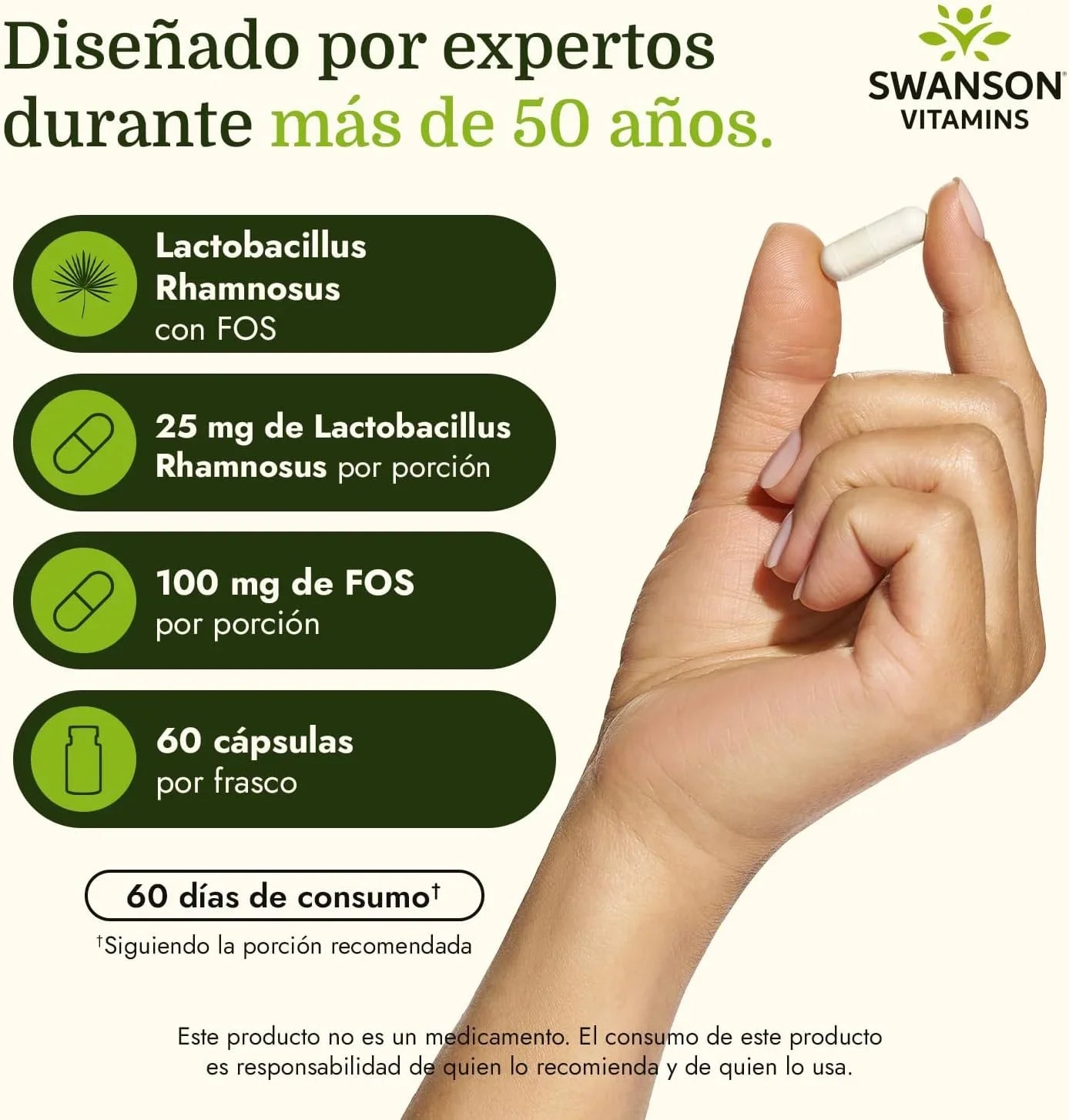 Swanson Lactobacillus Rhamnosus with FOS, 5 Billion CFU, 60 Veggie Capsules
