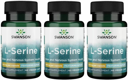 Swanson Ajipure L-Serine Amino Acid, 500 mg, 60 Veggie Capsules, 3 Pack