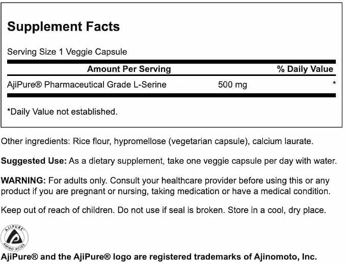 Swanson Ajipure L-Serine USP Grade Amino Acid, 500 mg, 60 Veggie Capsules