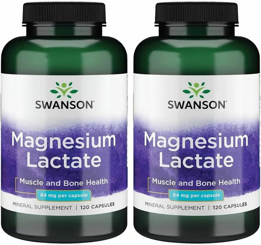 Swanson Magnesium Lactate Lactose-Free, 84 mg, 120 Capsules, 2 Pack